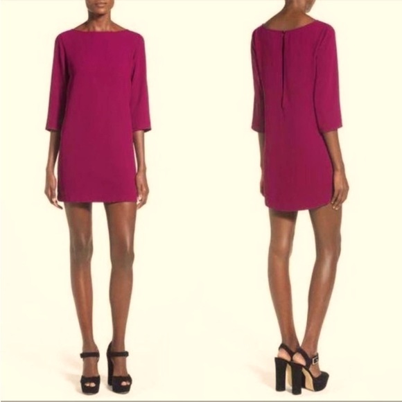 NWOT-LEITH MINI SHIFT BOATNECK DRESS W/KEY HOLE BACK SZ: XS & COLOR IS PINK/RED - Picture 1 of 10